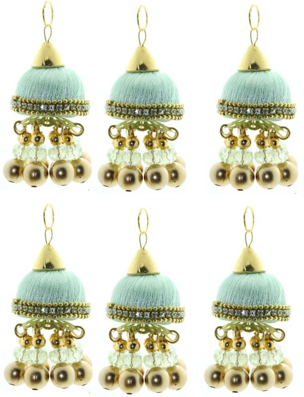 Fashionhaat Stylish & Trendy Women's Sea Green Silk Thread Ethnic Work Hanging Latkan for Saree Blouse Dupatta Lehenga Pack of 3 Pairs ( Sea Green & Golden) Brooch  (Green)