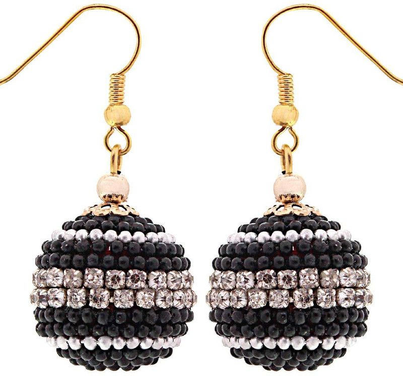 Halowishes Handmade Paper Quilling Black N Silver Ball Jhumki Diamond Paper Jhumki Earring