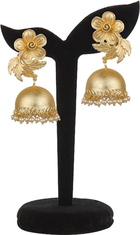 Piah Fashion Matt Gold Plated Superb Flower Shape Design Brass Pearl Jhumkhi For Women & Girls Brass Drops & Danglers