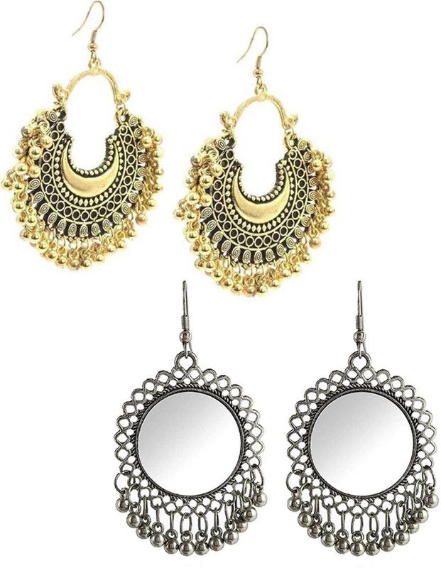 Pack of 2 Traditional Designer Mirror Jhumki and Chandbali Earringss Alloy Earring Set