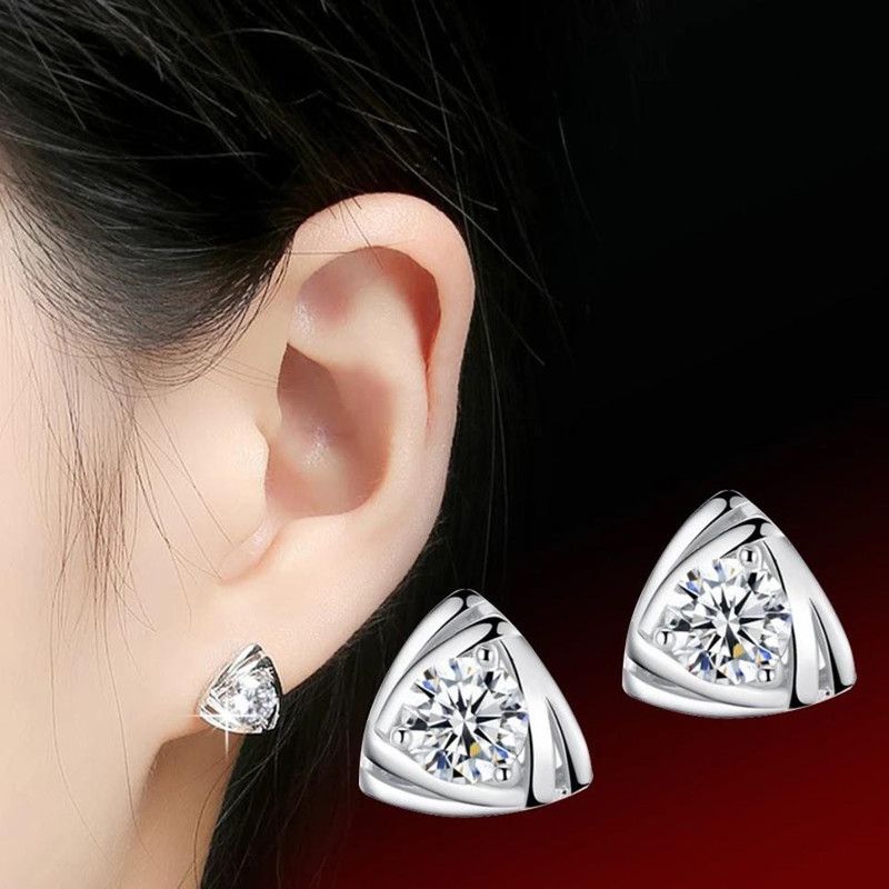 Triangle Stud Earrings Top Grade CZ Diamond White Gold Plated Summer Style Earring Swarovski Zirconia Sterling Silver Stud Earring