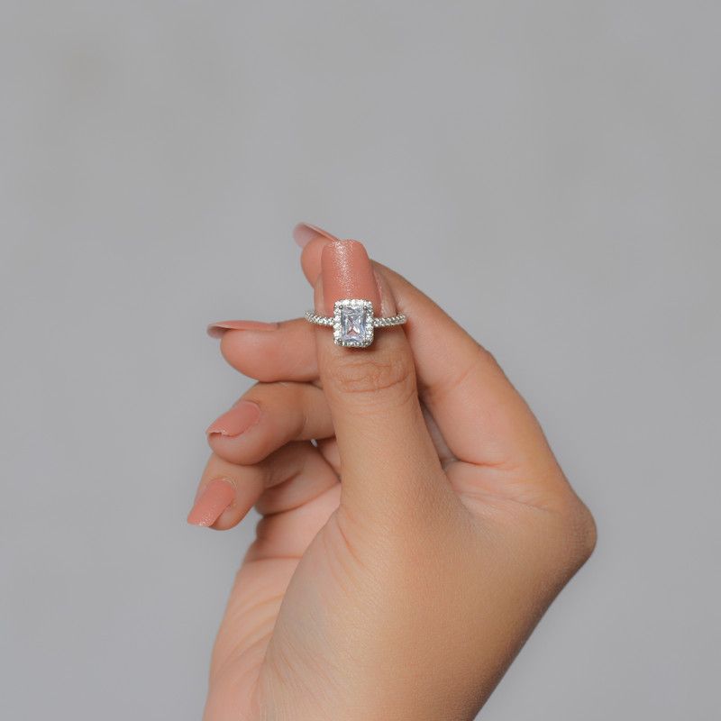 Pure 925 Sterling Silver AAA Grade American Diamond Solitaire Ring Sterling Silver Cubic Zirconia Rhodium Plated Ring