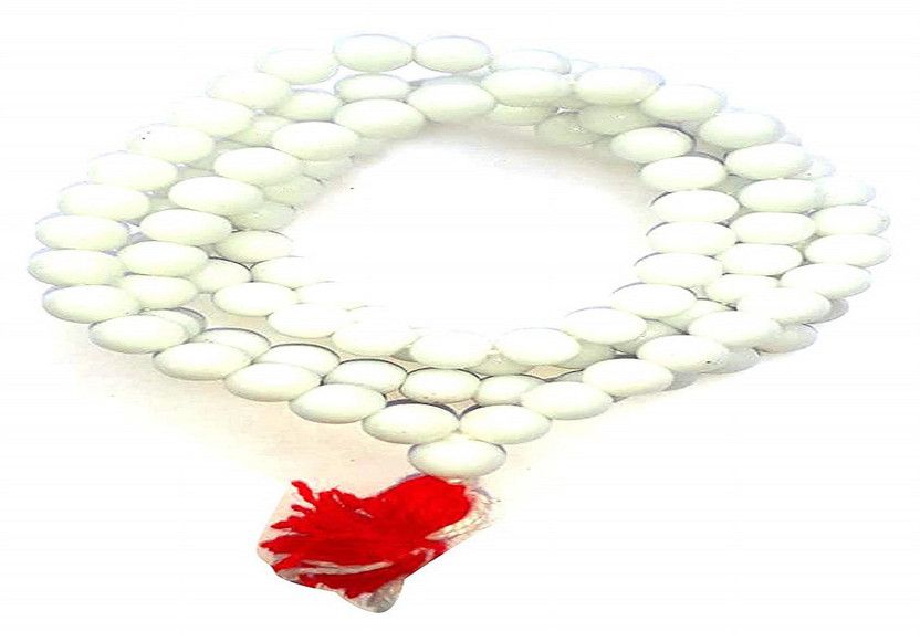 White Agate Haqiq Natural Certified Mala Beads Stone Necklace
