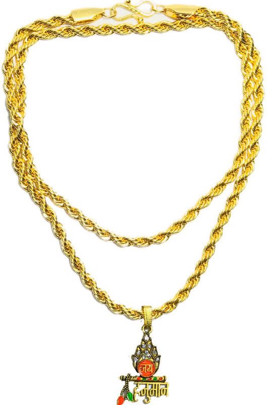 Jai Hanuman Pendant For Men/Women Gold-plated Brass Chain Gold-plated Plated Alloy Chain