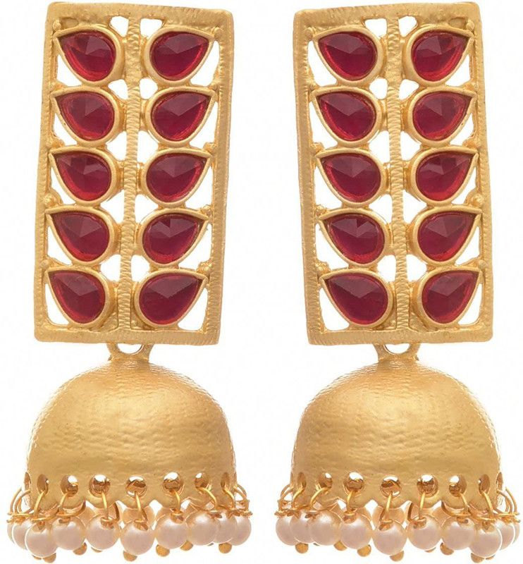 Fusion One Gram Matt Gold Plated Pink Designer Earring for Women & Girls Copper Jhumki Earring