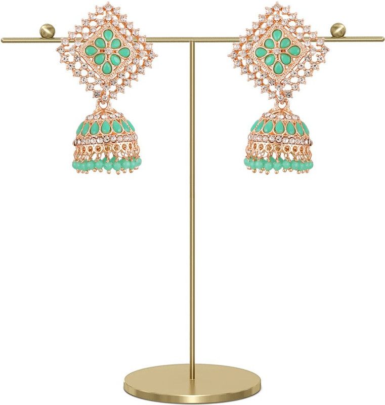 Classical Gold Plated Turquoise Jhumki Earring For Women Alloy Jhumki Earring
