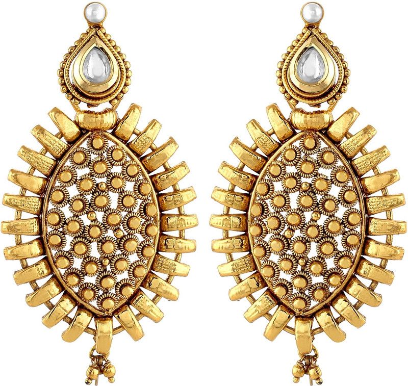 Golden Plated Pearl Chandbali Earrings Alloy Drops & Danglers