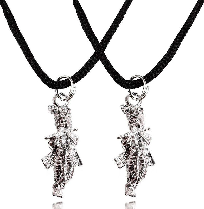 Set Of 2 Small Nug Stone God Shri Krishna With Basuri Locket Pendant With Dori Stainless Steel Pendant