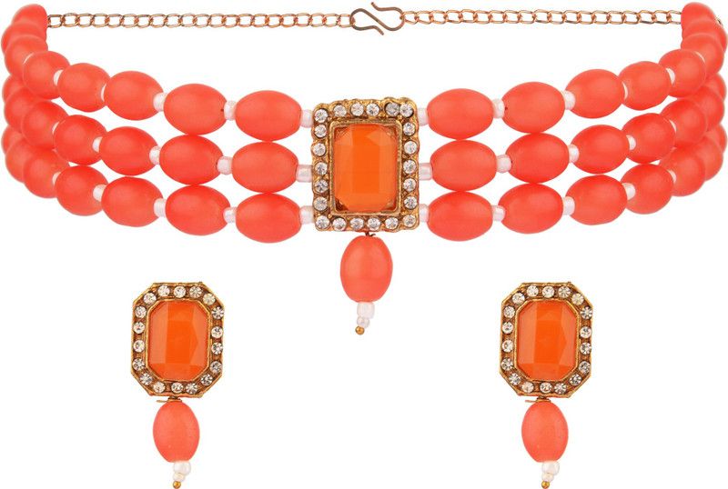 Alloy Brass Orange Jewel Set  (Pack of 1)