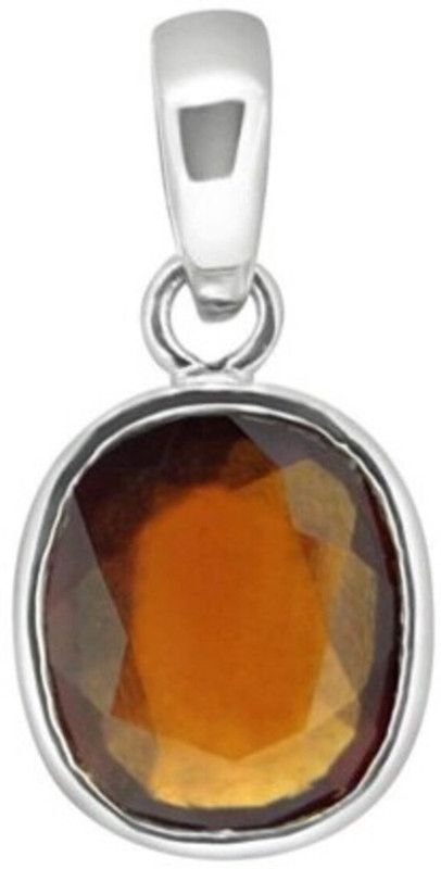 Gomed Hessonite Gemstone Weight 9.25 Ratti Panch Dhatu Silver Coated Premium Pendant for Men and Women with Lab Certificate Silver Jade Metal