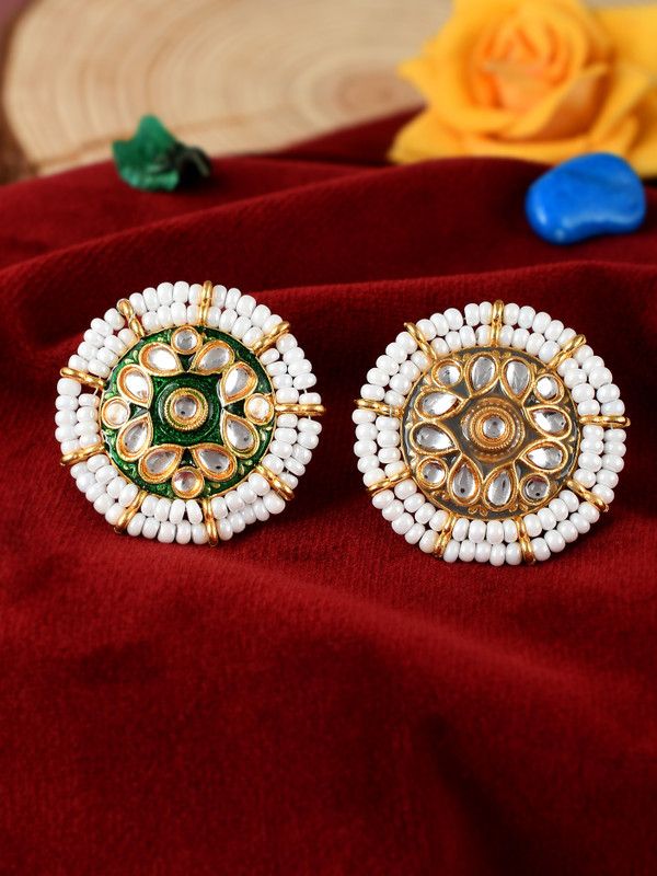 Set of 2 Gold Plated Kundan Meenakari Finger Rings for women Brass Gold Plated Ring