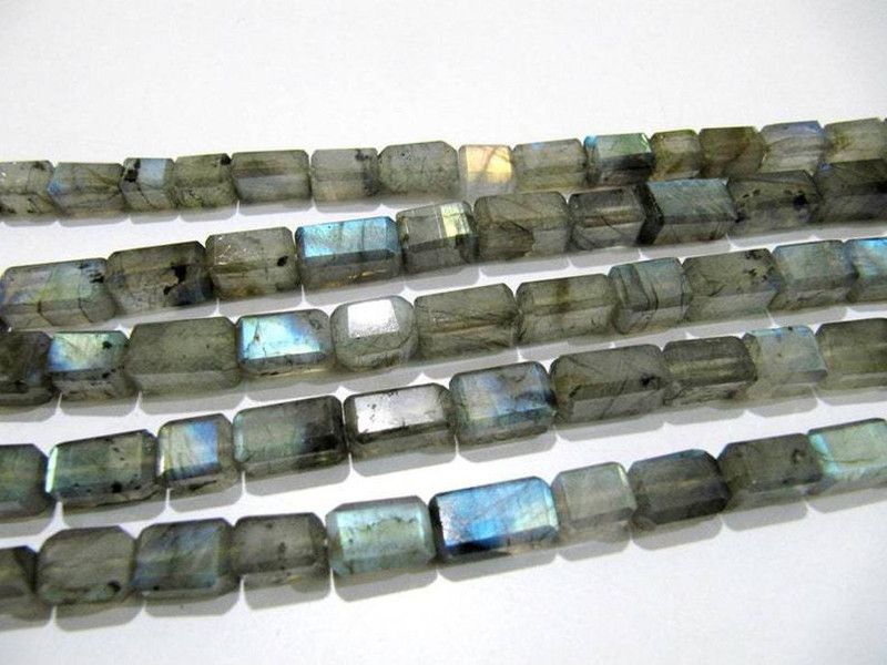 13 inch strand of gem blue flashy labradorite rectangle Smooth grey beads Beads Stone Necklace