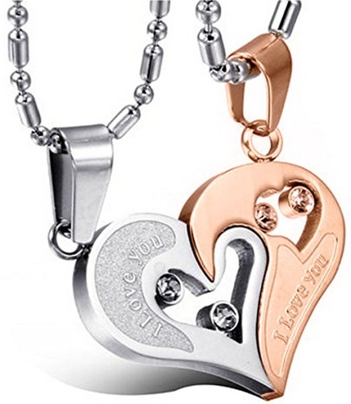 Stainless Steel Love Heart CZ I Love You Puzzle Matching Couple Pendant Necklace Stainless Steel Pendant