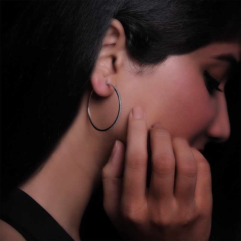 Sterling Silver Studded Hoop Earrings for women & girls with 925 stamped Sterling Silver Hoop Earring