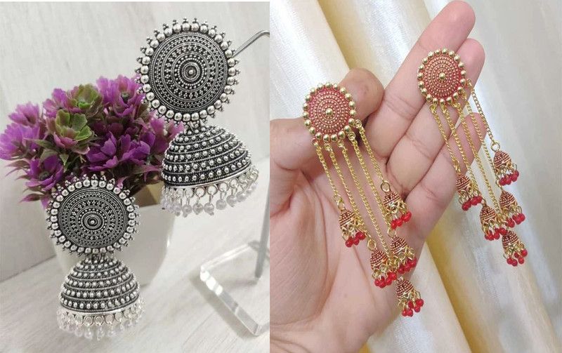 Top Famous and Trendy Jhumki Earrings (Pack of 2) Pearl Alloy Jhumki Earring