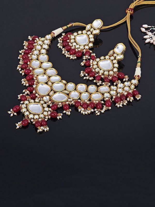 Metal Gold-plated Gold, White, Ruby Red Jewel Set  (Pack of 1)