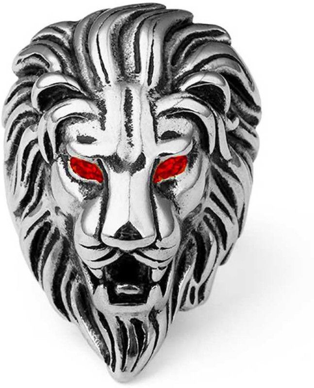 Biker Men Gold Plated Ruby Red Stone Lion Head Metal Ruby Sterling Silver Plated Ring