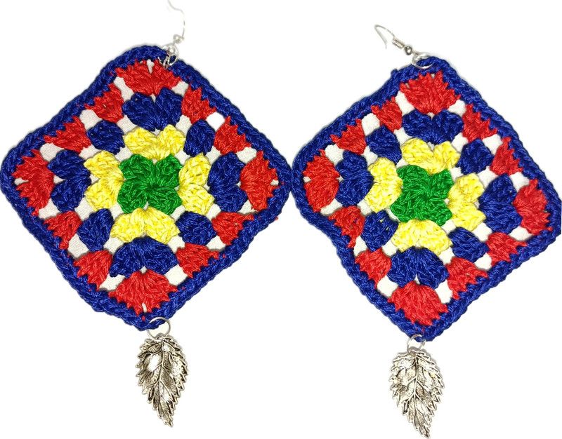 crochet grannysquare earings Silver Earring Set