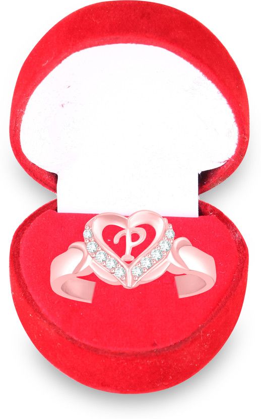 heart ring for girl love girlfriend lovers couple valentine P alphabet propose Brass, Copper, Crystal, Stone, Alloy, Metal Cubic Zirconia, Diamond, Zircon, Crystal Platinum, Rhodium, Gold Plated Ring Set