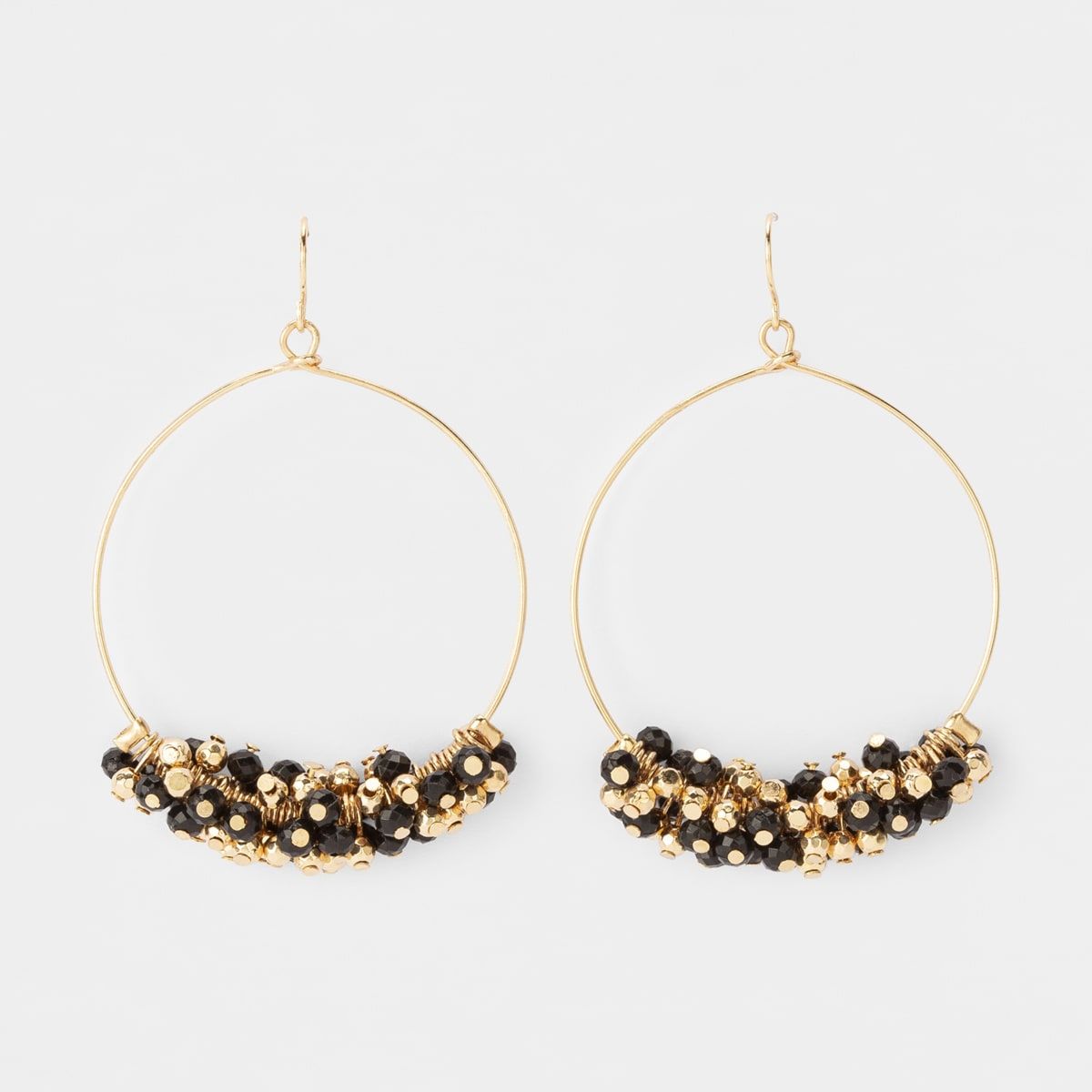 Hoop with Cluster Beads Earrings - Black