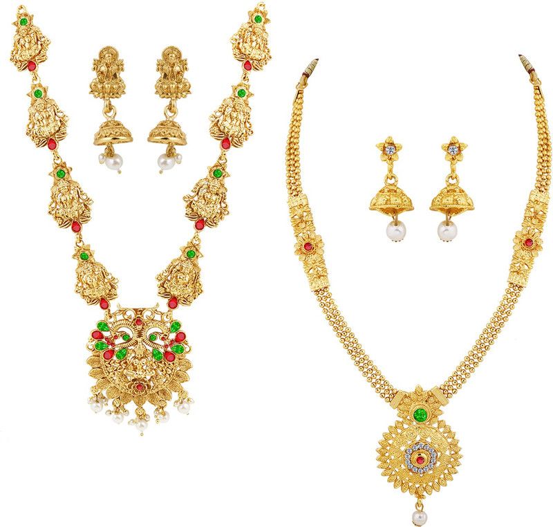 Alloy Gold-plated Red, Green Jewel Set  (Pack of 1)