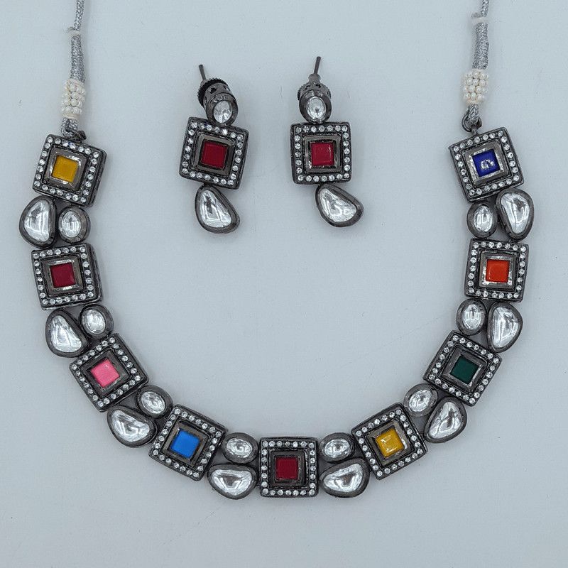Brass Rhodium Black, Multicolor Jewel Set  (Pack of 1)