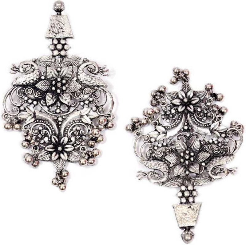 Metal Oxidised Silver Jhumka Earrings for Women & Girls Beads Metal Jhumki Earring German Silver Chandbali Earring