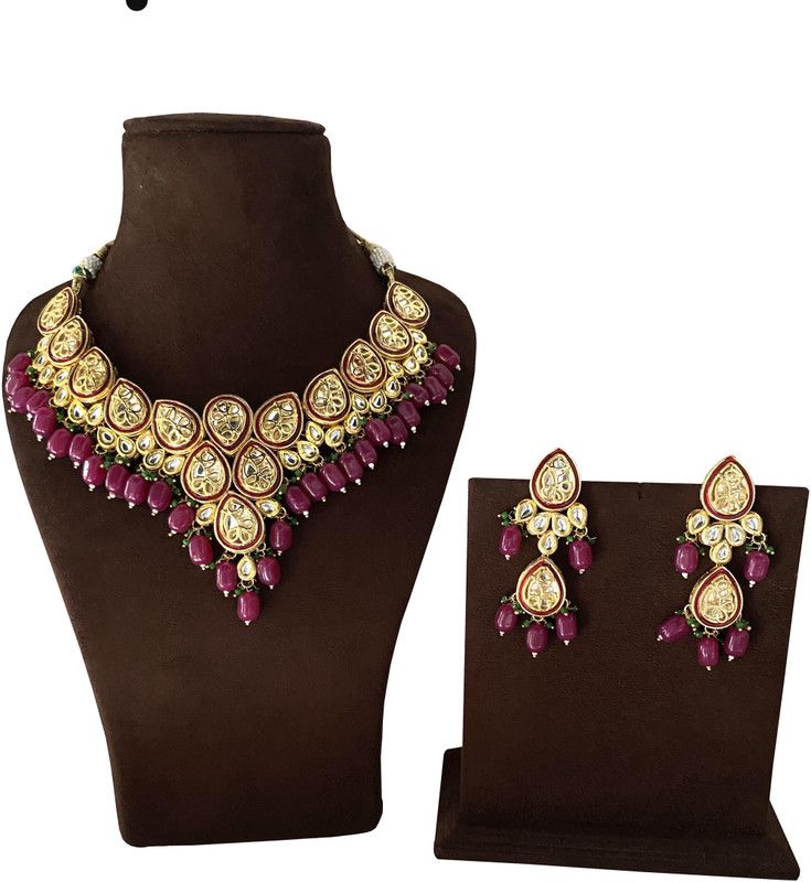 Metal, Glass, Alloy Gold-plated Gold, Maroon, Green Jewel Set  (Pack of 1)