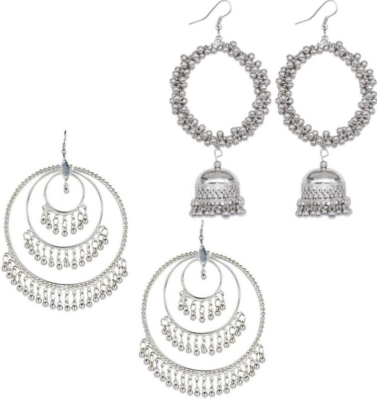 FEEL PRETTY Silver Metal Chandelier Earrings Jhumka For Women's & Girls Silver Chandbali Earring PAIR OF 2 Silver Chandbali Earring