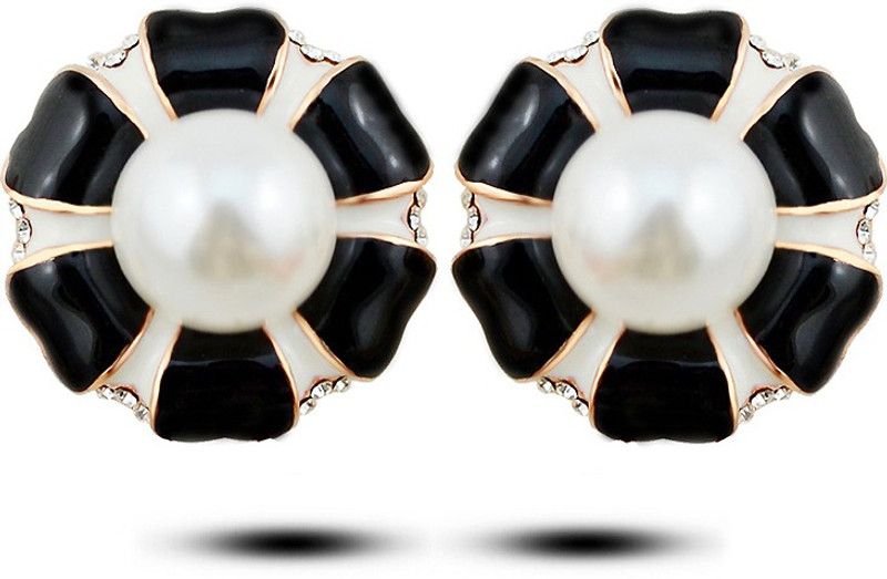 Marigold Cubic Zirconia, Pearl Metal Stud Earring