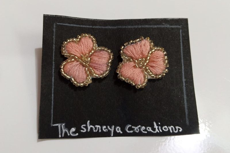 pink beads earring set Beads Cotton Dori Earring Set