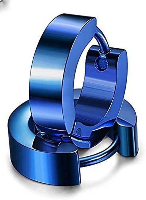 Blue Stainless Steel Piercing Hoop Earring for Men/Boys/Girls/Women/Unisex (2Pcs) Metal Huggie Earring