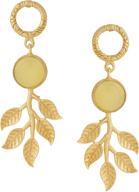 Traditional Golden Matte Finish Brass Metal Earrings With Crystal Stone Brass Drops & Danglers