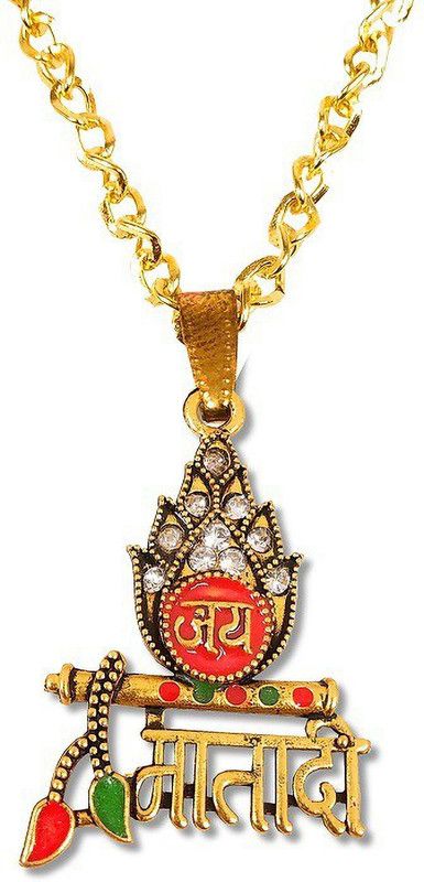 Diamond Nug Jai Mata Di With Bansuri/Flute Leaf Design Locket Pendant Necklace Gold-plated Stainless Steel Locket Set