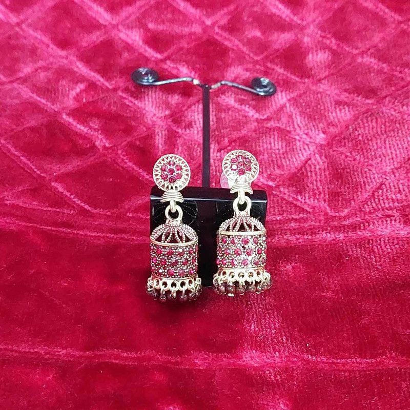 Bismah Classic Gold Plated Gold & Maroon Toned Jhumka Beads Alloy Jhumki Earring
