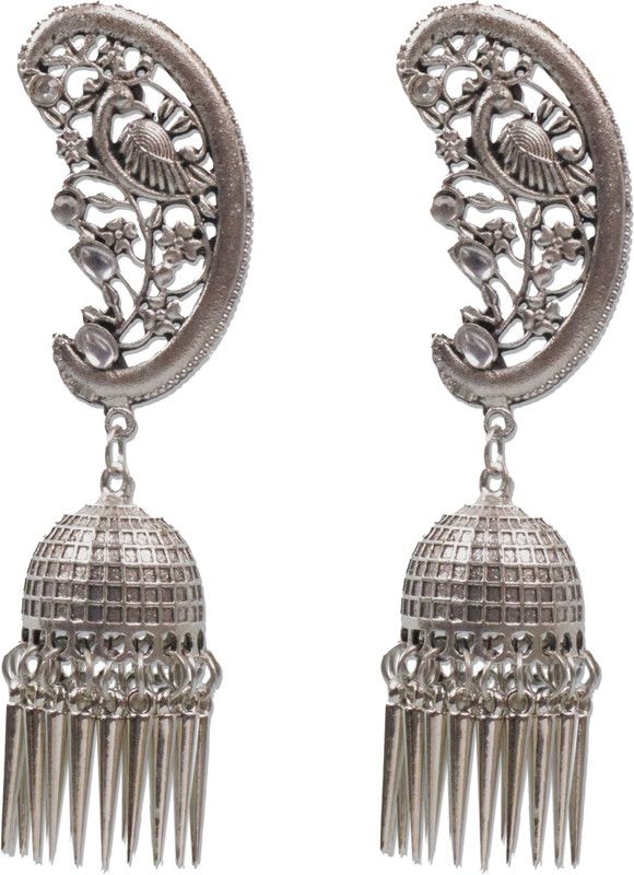 Peacock Shaped Tribal Design Oxidised Silver Plated Chandelier Jhumkas Sterling Silver Jhumki Earring