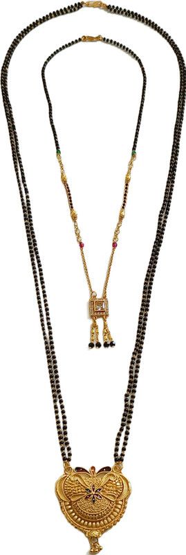 Wedding Jewelry Gold plated Combo of 2 Black Beads Mangal Sutra Pendant Brass Mangalsutra