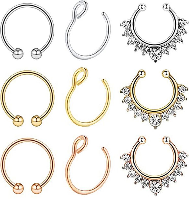 Sorellaz Metal Nose Ring Set  (Pack of 9)