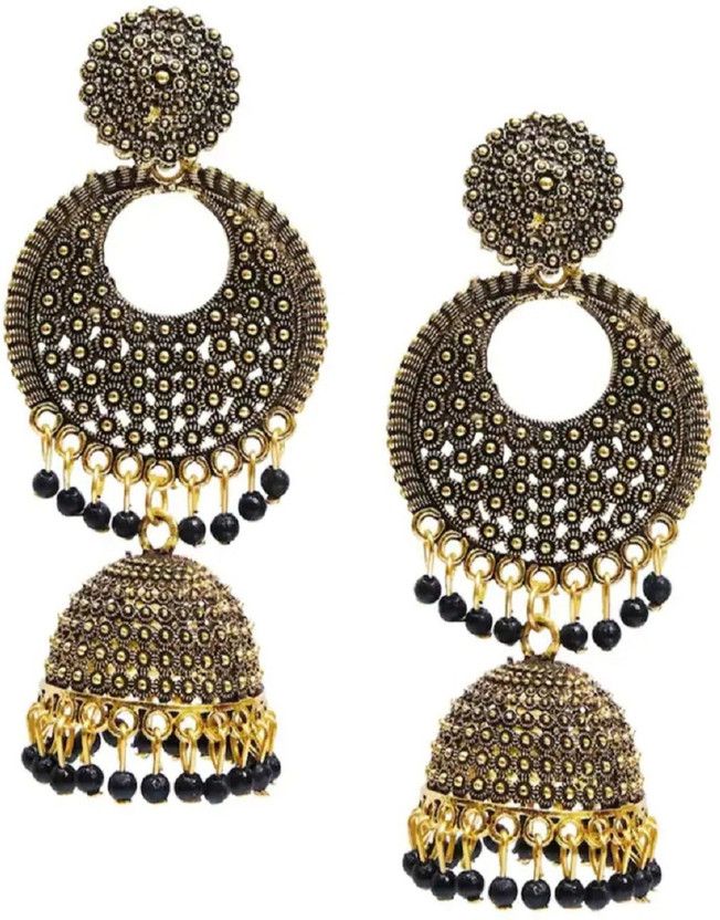 High Quality GraceFul Floral Jhumka in Bali Style For Girls and Women.(Black color) Brass Jhumki Earring