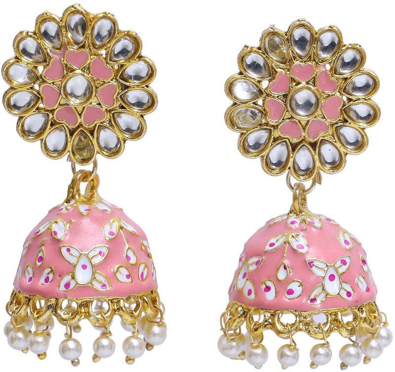 Light Pink Floral Jhumka Earrings Alloy Jhumki Earring
