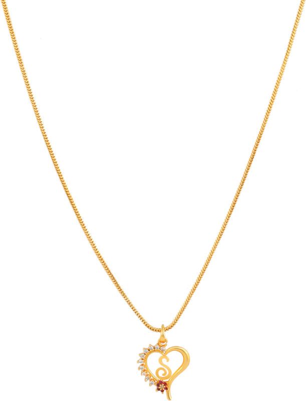Mesmerizing Golden American Diamond Heart Name 'S' Chain Pendant For Girls Women Cubic Zirconia Gold-plated Plated Brass Chain