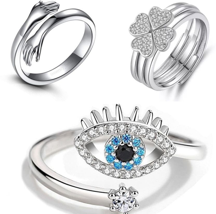 Combo Pack Of 3 Ring Alloy Sterling Silver Plated Ring Set