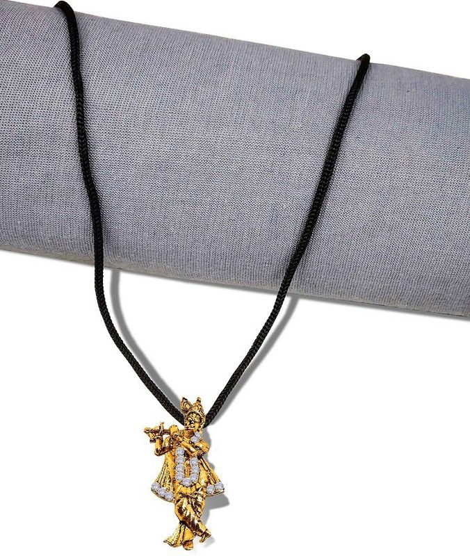 Medium Size Stone Nug God Lord Shri Krishna With Basuri Pendant Locket With Dori Stainless Steel Pendant