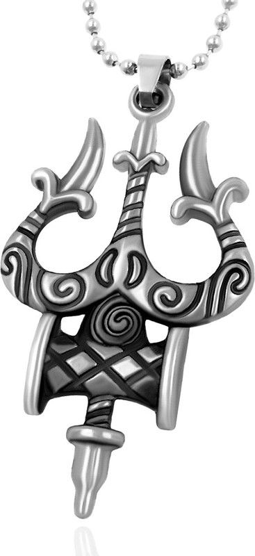 Saizen Oxidised Silver Trishul Damru Locket for Men and Women Rhodium Stainless Steel Pendant