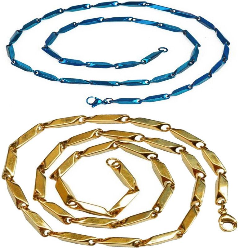 Combo of Italian Gold Blue Plated Stainless Steel Chain for Men and Women Size 22 inch Platinum, Gold-plated Plated Brass, Stainless Steel Chain Set