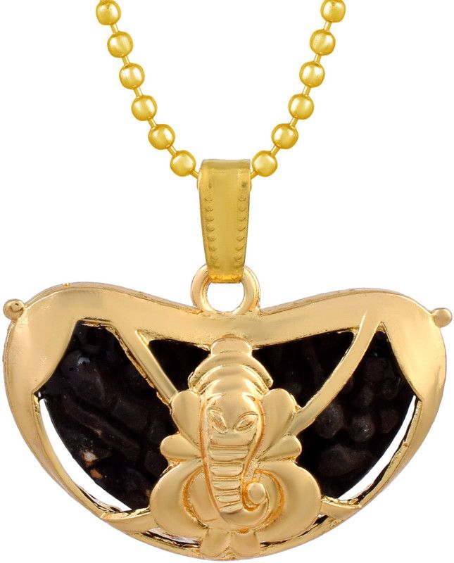 Gold Plated Brass with Rudraksha, Lord Ganesha, Ganesh ji, Gajanand Maharaj, temple Jewellery Pendant Locket Necklace for Men and Women Gold-plated Brass Pendant