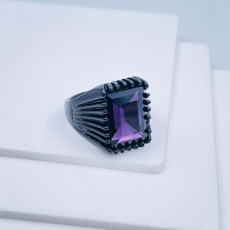 Purple Amethyst Crystal Alloy Cubic Zirconia Rhodium Plated Ring