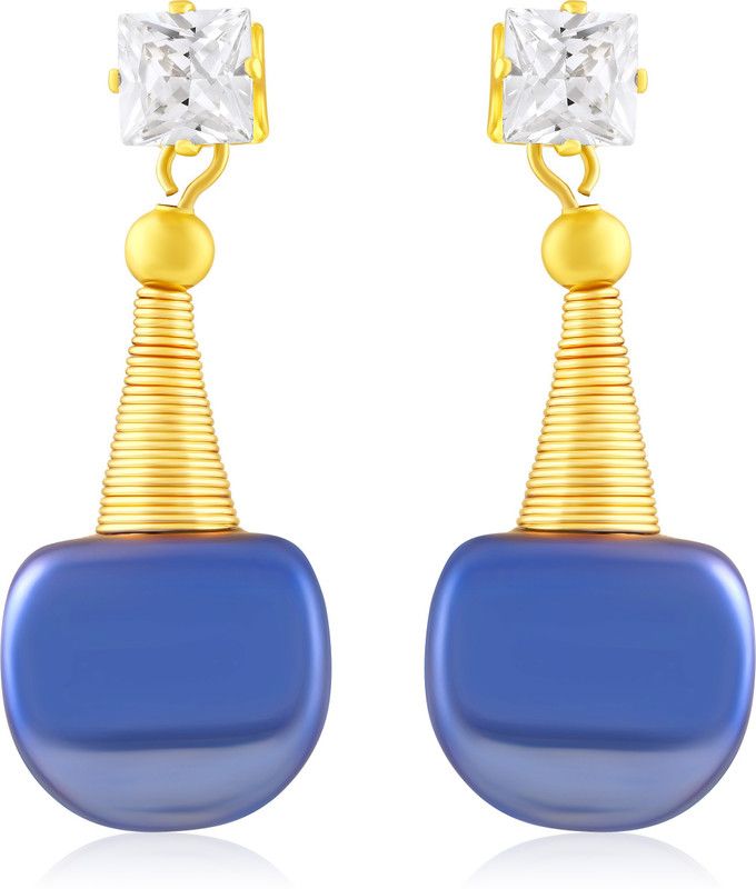 Blue Bead Stone Studded Earring for Women and Girls Brass, Alloy Drops & Danglers