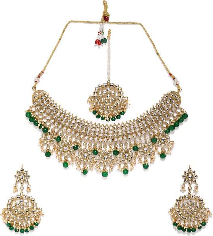 Zinc Gold-plated Green, White Jewel Set  (Pack of 1)