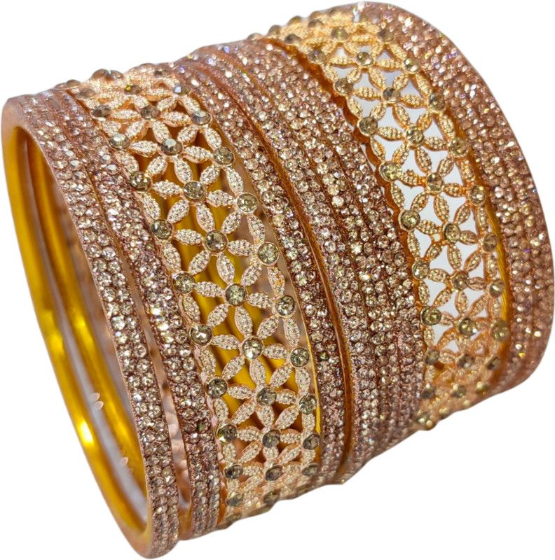 Metal Cubic Zirconia Gold-plated Bangle Set  (Pack of 10)